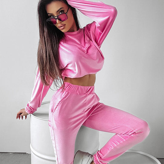 Damen Sportliches Loungewear-Set mit cropped Oberteil und bequemer Hose Heidi-Mode