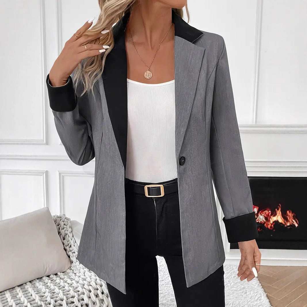Damen Blazer mit eleganter Satin-Oberfläche und kontrastierenden Besätzen Heidi-Mode