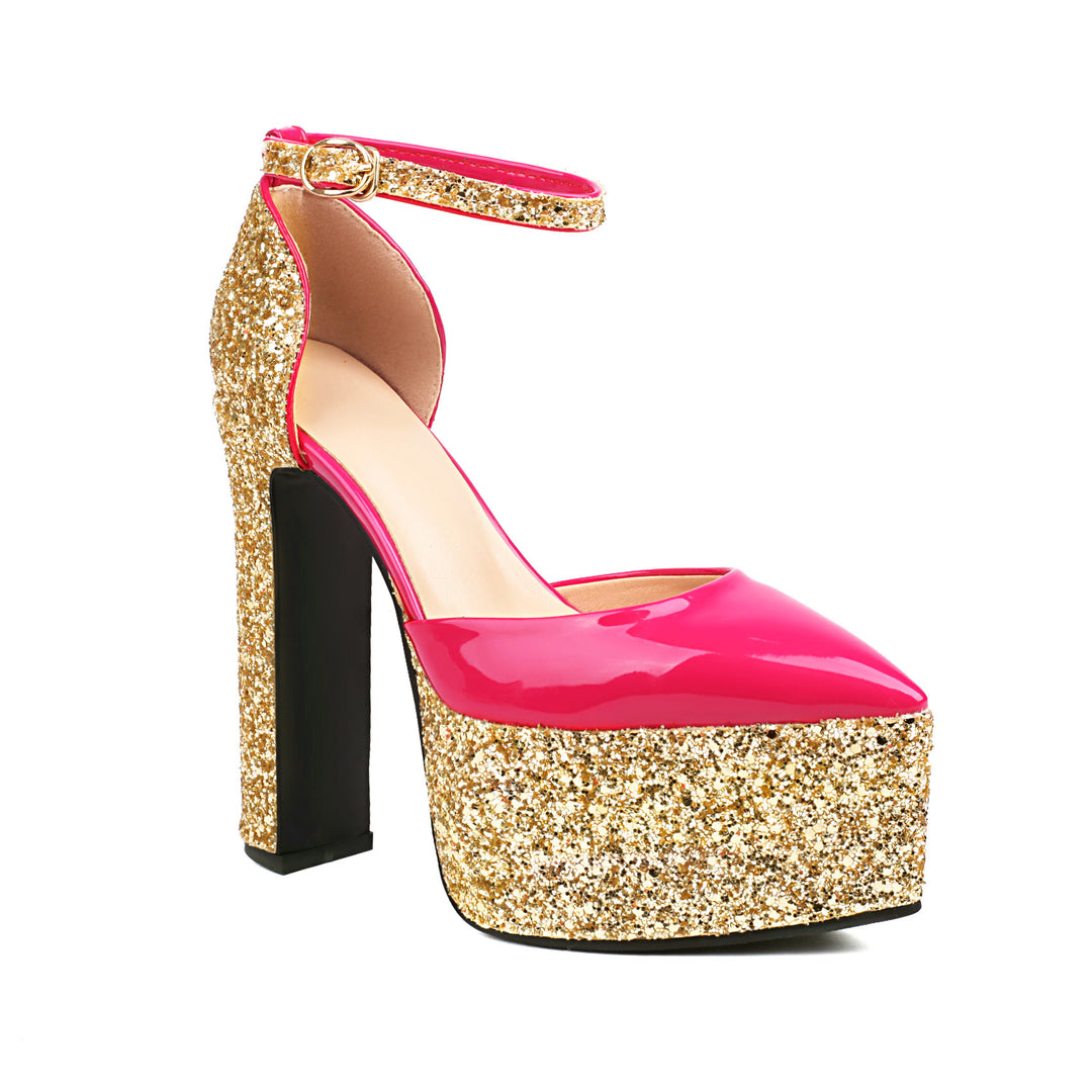 Femme Glitzernde Blockabsatz Plattform Pumps Heidi-Mode