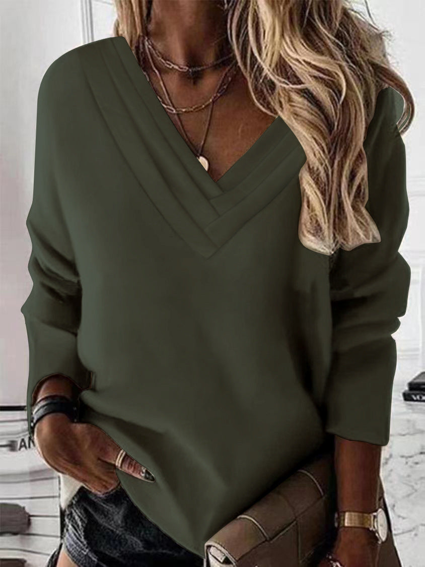 Damen V-Ausschnitt Sweatshirt mit eleganten Faltendetails Heidi-Mode