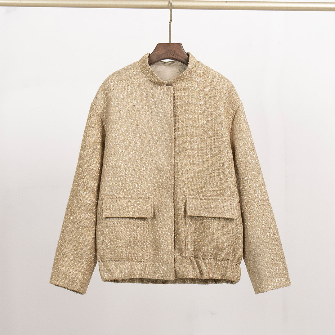 Damen Glitzerjacke mit praktischen Taschen und elastischem Saum Heidi-Mode