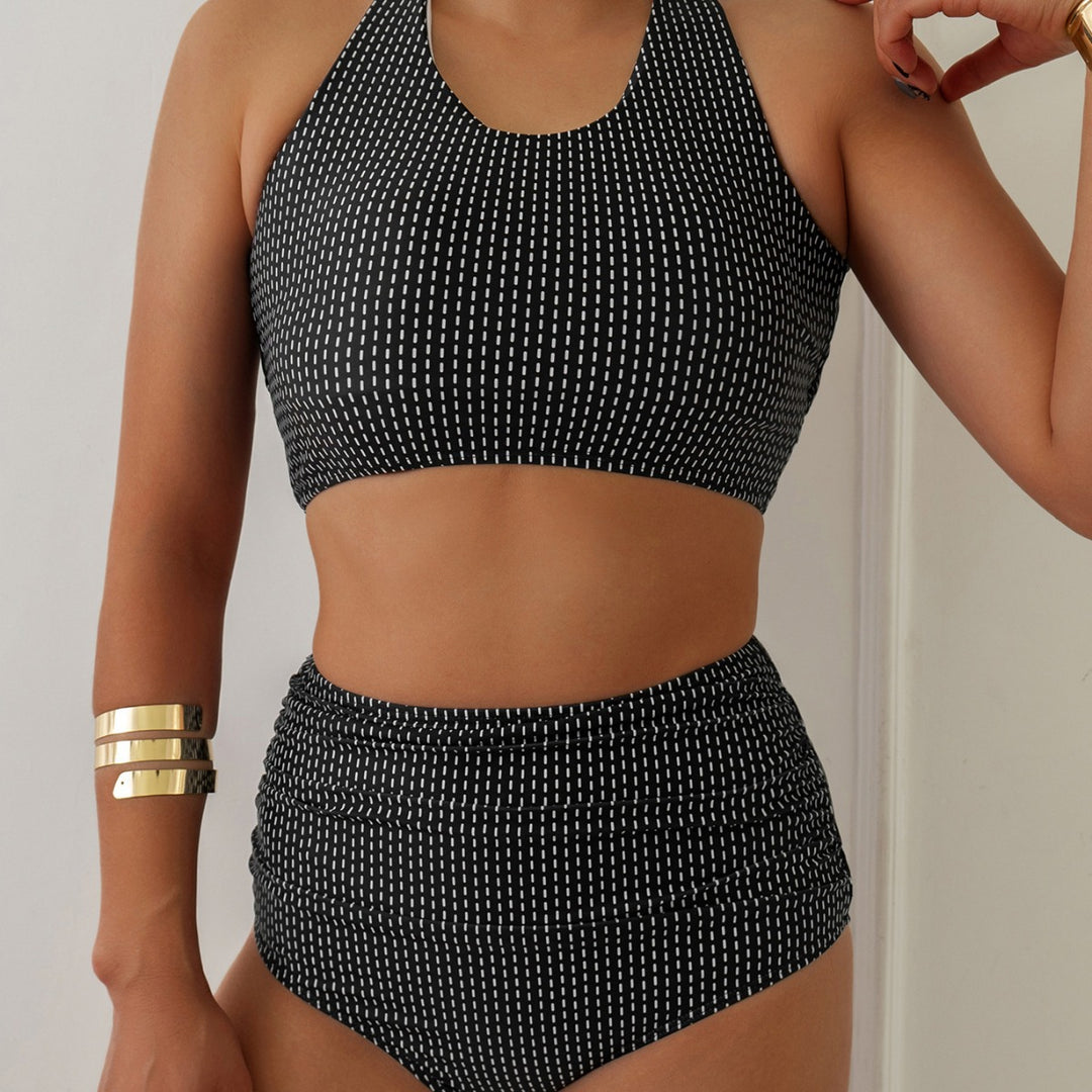 Damen Bikiniset mit hoch geschnittenen Unterteilen und Raffung Heidi-Mode