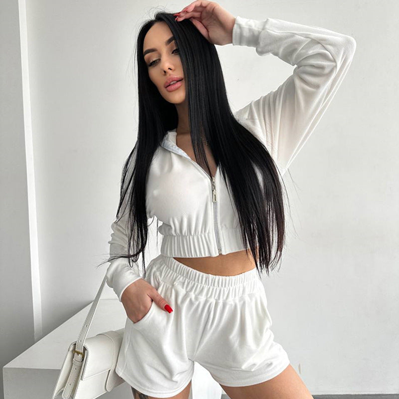 Damen Sportliches Freizeit-Loungewear-Set mit Kurzjacke und Shorts Heidi-Mode