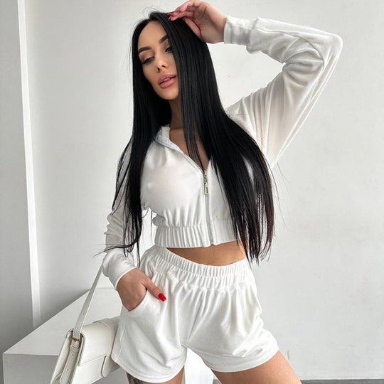 Damen Sportliches Freizeit-Loungewear-Set mit Kurzjacke und Shorts Heidi-Mode