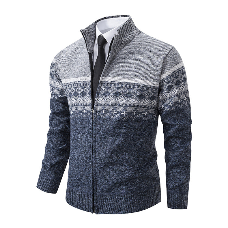 Herren Strickjacke mit modernem Muster und hohem Kragen Heidi-Mode