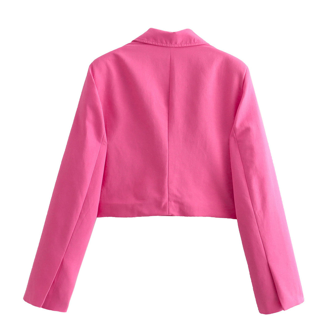 Damen cropped Blazerjacke mit elegantem Revers und praktischen Taschen Heidi-Mode