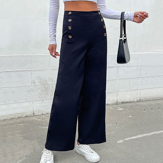 Damen Weite Stoffhose mit dekorativen Knopfdetails Heidi-Mode