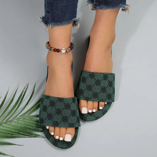 Damen offene Badesandalen mit trendiger Logostickerei und rutschfester Sohle Heidi-Mode