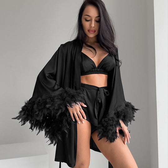 Heidi-Mode | Herbst Locker Bequem Federärmel Hausmode Unterwäsche Shorts Nachtwäsche Drei Teile Pyjama Frauen