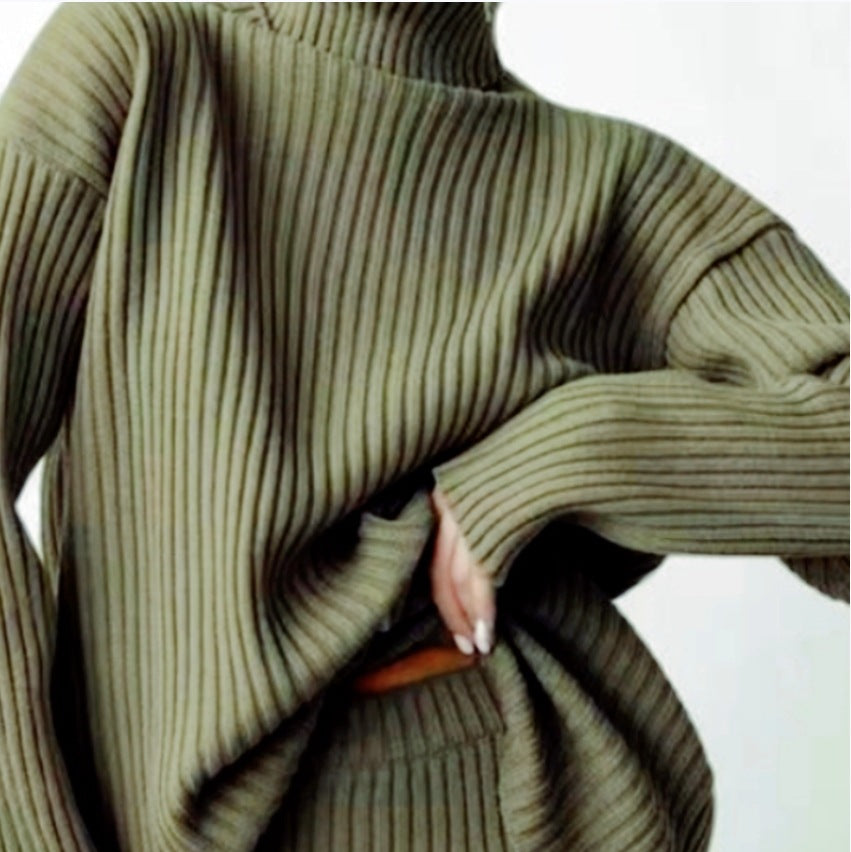 Damen Strickset mit hohem Kragen und weichem Rippdesign Heidi-Mode