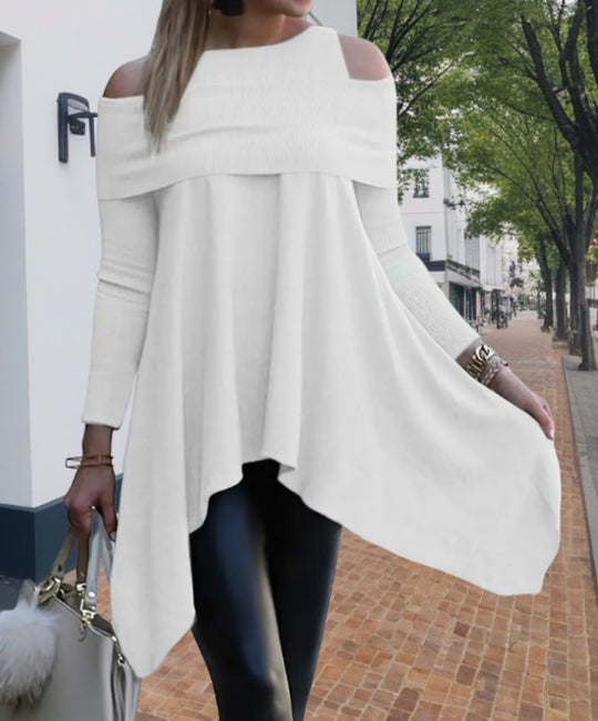 Damen Oversized Oberteil mit schickem Off-Shoulder Design und asymmetrischem Saum Heidi-Mode