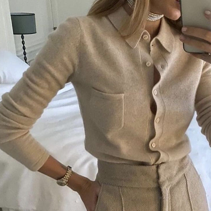 Damen weiche Wollbluse mit Knopfleiste Heidi-Mode