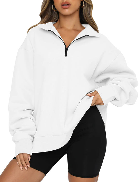Damen Oversized Sweatshirt mit kurzem Reißverschluss und lässigem Schnitt Heidi-Mode