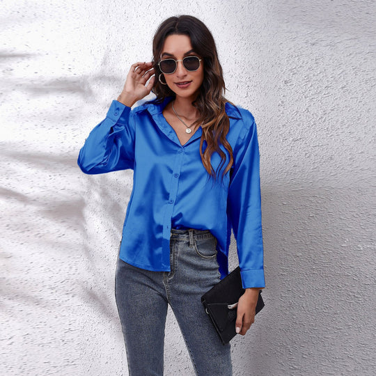 Damen Satin Bluse mit Knotenverschluss Heidi-Mode