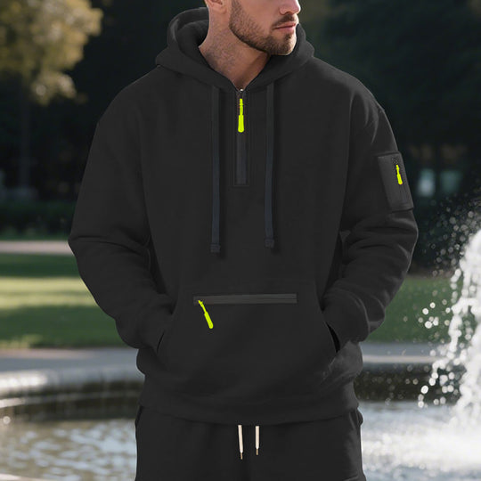 Herren funktionaler Kapuzenpullover mit Reißverschluss und seitlichen Taschen Heidi-Mode