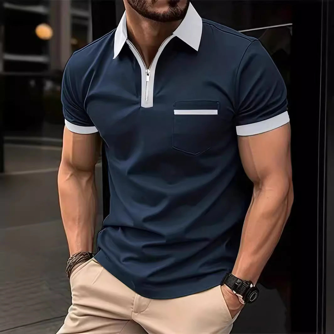 Herren Polo-Shirt mit Reißverschluss und Brusttasche Heidi-Mode