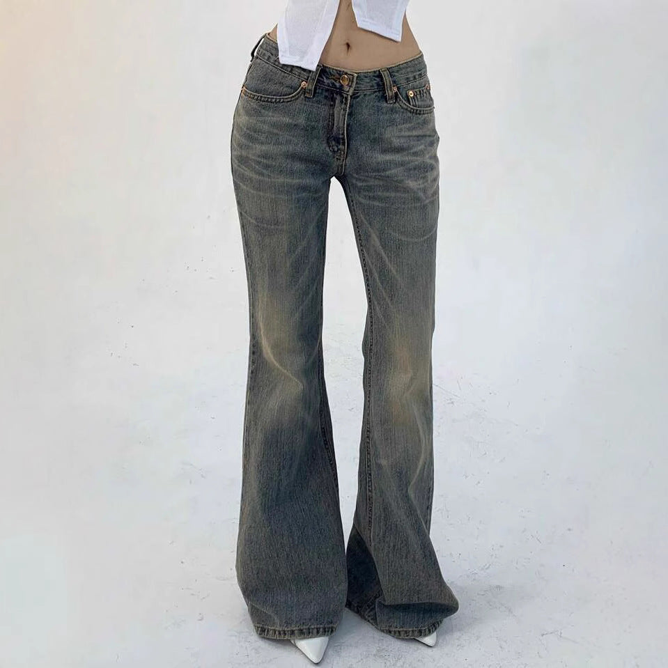 Damen Hochtaillierte Flared Jeans im Vintage-Look mit ausgestelltem Bein Heidi-Mode