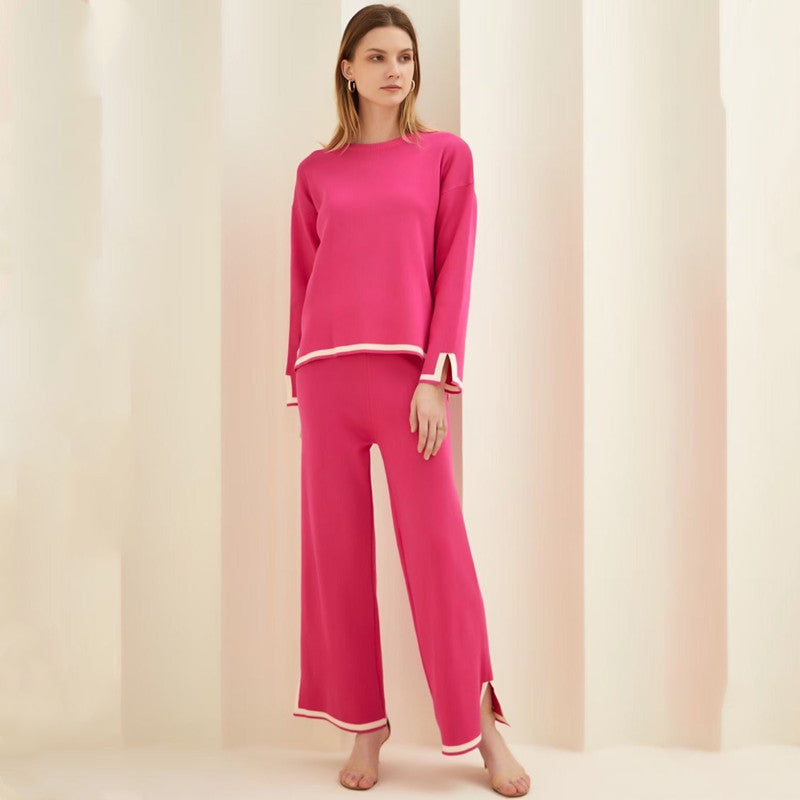 Damen entspannendes Loungewear-Set mit kontrastierenden Saumdetails Heidi-Mode