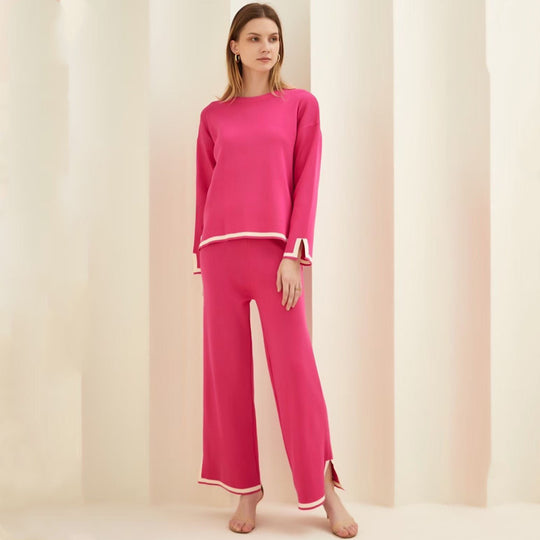 Damen entspannendes Loungewear-Set mit kontrastierenden Saumdetails Heidi-Mode