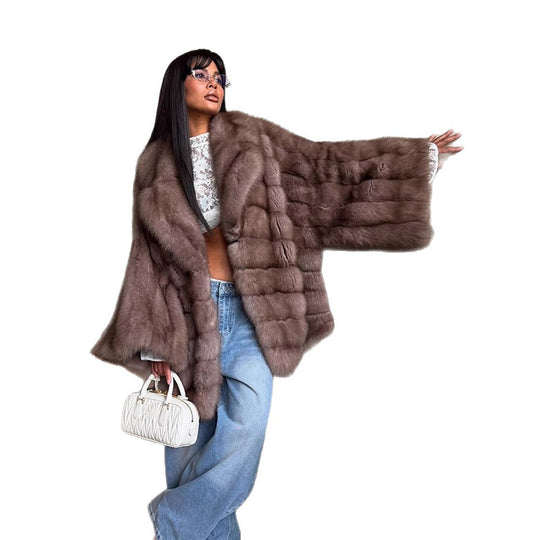 Damen luxuriöse Kunstfelljacke mit weitem Schnitt und modischen Details Heidi-Mode