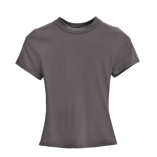 Damen Kurzarm T-Shirt mit hochgeschlossenem Kragen und figurbetontem Schnitt Heidi-Mode