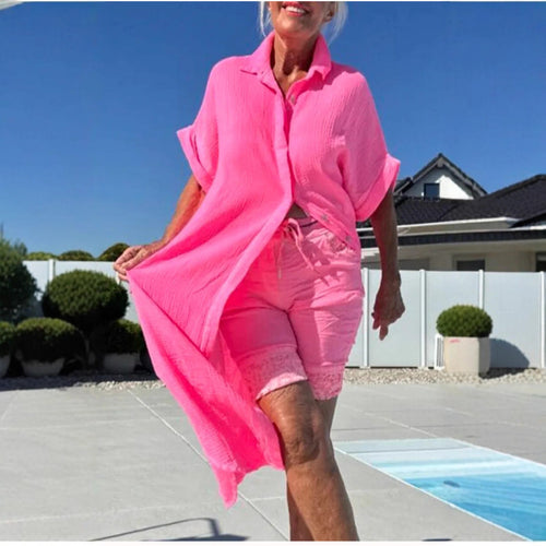 Damen Leichtes Baumwoll Button-Up Überkleid Heidi-Mode