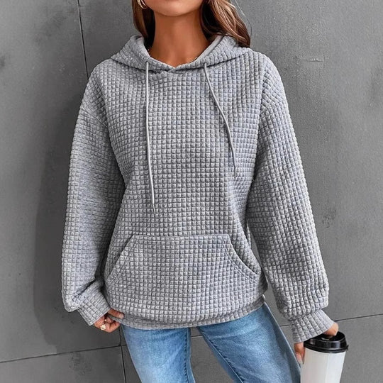 Damen lässiger Hoodie mit strukturierter Oberfläche und praktischer Kängurutasche Heidi-Mode