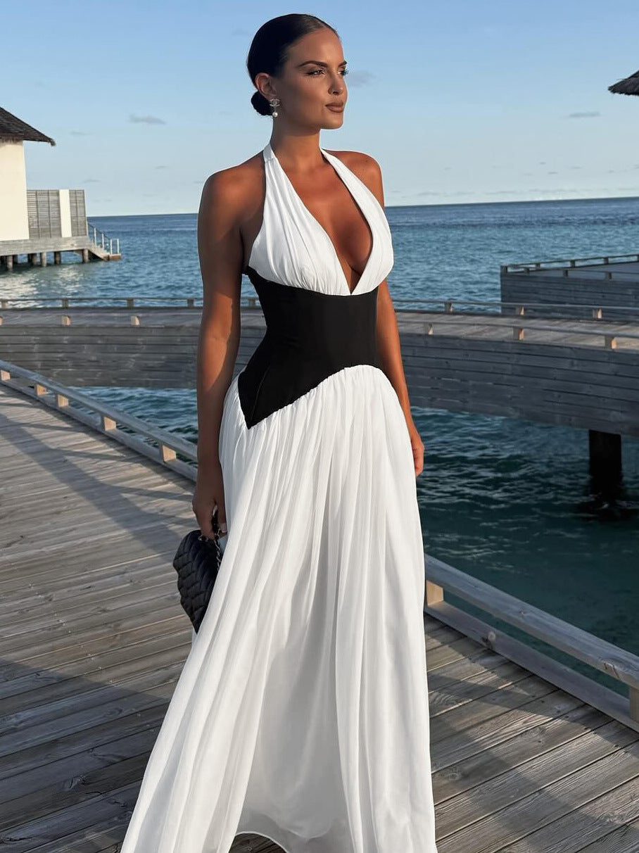 Damen Maxikleid mit tiefem V-Ausschnitt und elegantem Wickel-Design Heidi-Mode