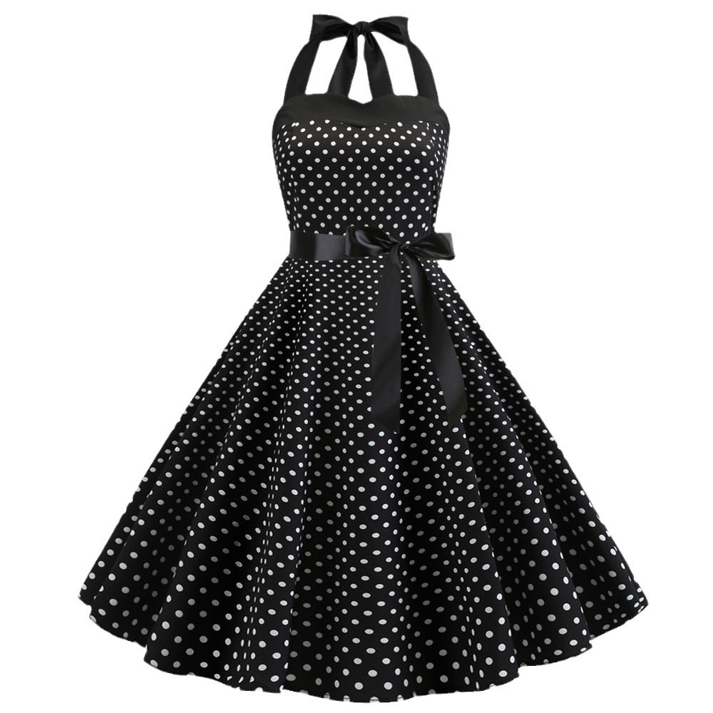 Damen Rockabilly Kleid mit Polka-Dots und Taillengürtel Heidi-Mode