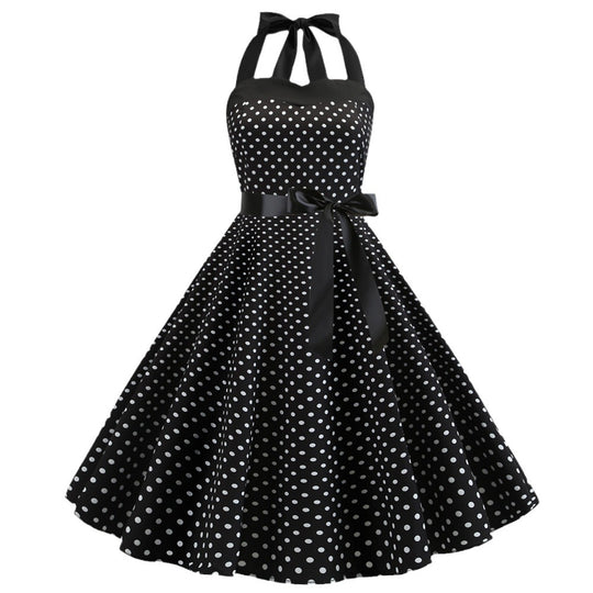 Damen Rockabilly Kleid mit Polka-Dots und Taillengürtel Heidi-Mode