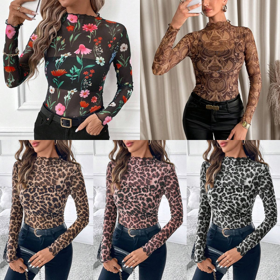 Damen Hautenges Langarmoberteil im Leopardenmuster Heidi-Mode
