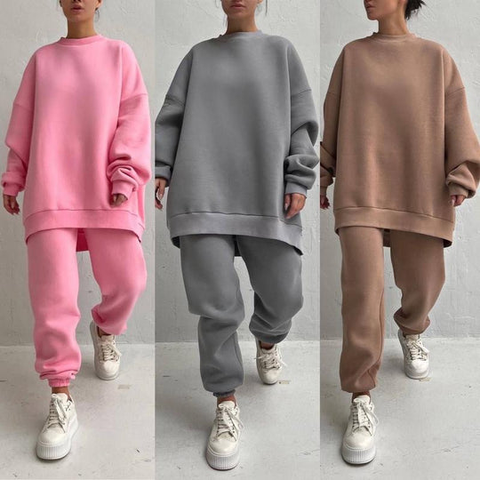 Damen Oversized Freizeit-Loungewear-Anzug mit hohem Kragen und elastischem Bund Heidi-Mode