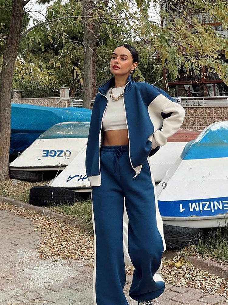 Damen sportliches Fleece-Ensemble mit lässigem Reißverschluss und weitem Schnitt Heidi-Mode