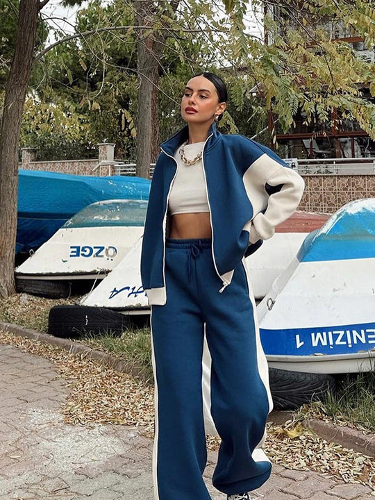 Damen sportliches Fleece-Ensemble mit lässigem Reißverschluss und weitem Schnitt Heidi-Mode