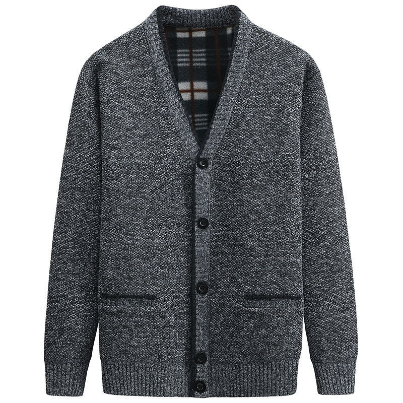 Herren Strickjacke mit kariertem Innenfutter und praktischen Taschen Heidi-Mode