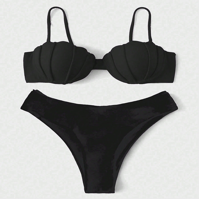 Damen Bikini-Set mit strukturiertem Oberteil und hohem Beinausschnitt Heidi-Mode