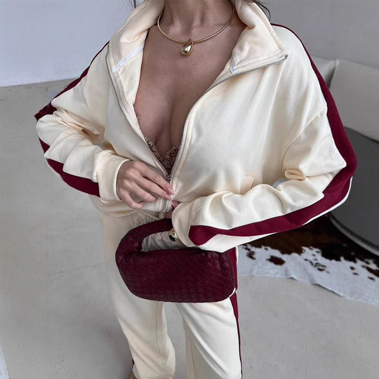 Damen sportlicher Fleece-Jogginganzug mit elastischem Bund und praktischen Taschen Heidi-Mode