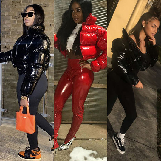 Damen modische kurze Steppjacke mit glänzendem Finish Heidi-Mode