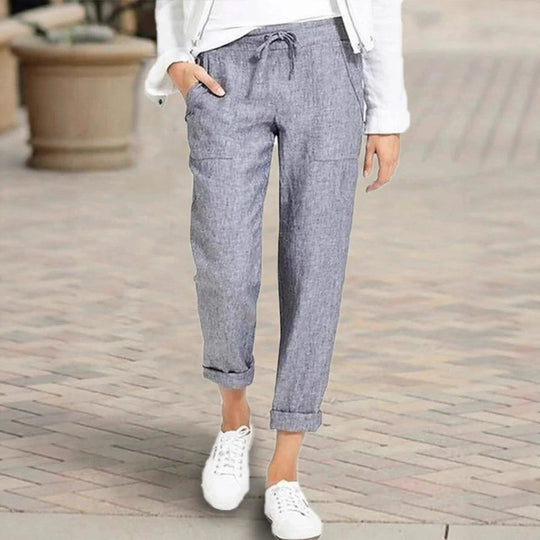 Damen entspannte Leinenhose mit elastischem Bund und praktischen Taschen Heidi-Mode