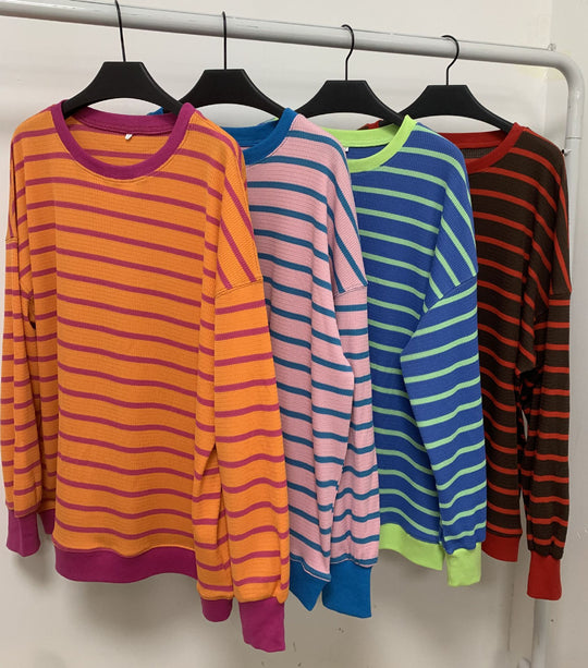 Damen lässiger und bequemer Pullover mit strukturiertem Rippenmuster und weitem Schnitt Heidi-Mode