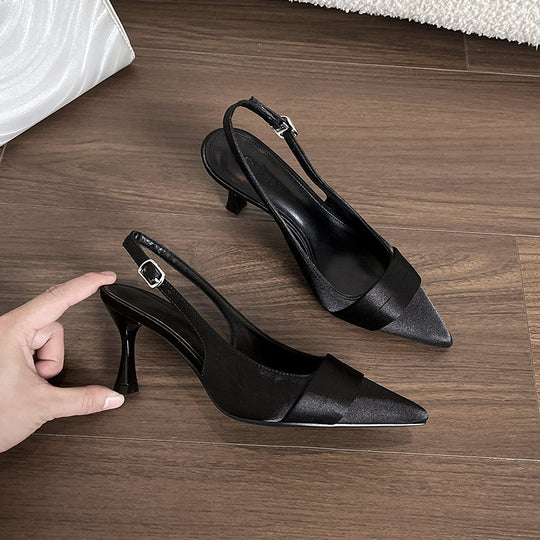 Damen Sling-Pumps mit eleganter Satin-Oberfläche und raffinierter Absatzhöhe Heidi-Mode