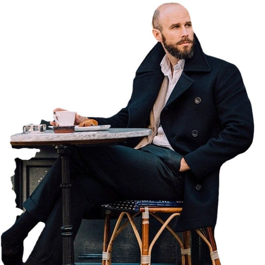 Herren eleganter doppelreihiger Wollmantel mit strukturiertem Obermaterial Heidi-Mode