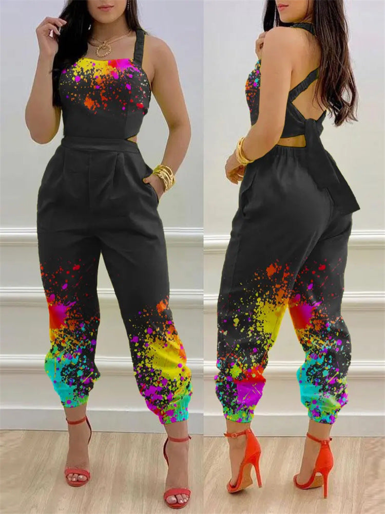 Damen eleganter Jumpsuit mit detailverliebtem Blättermotiv Heidi-Mode
