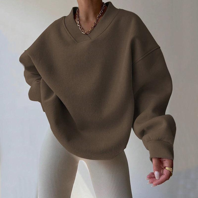 Damen lässiger Pullover mit tiefem V-Ausschnitt und oversized Schnitt Heidi-Mode