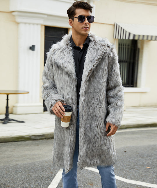 Herren Modischer Kunstpelzmantel mit breitem Kragen und bequemer Passform Heidi-Mode