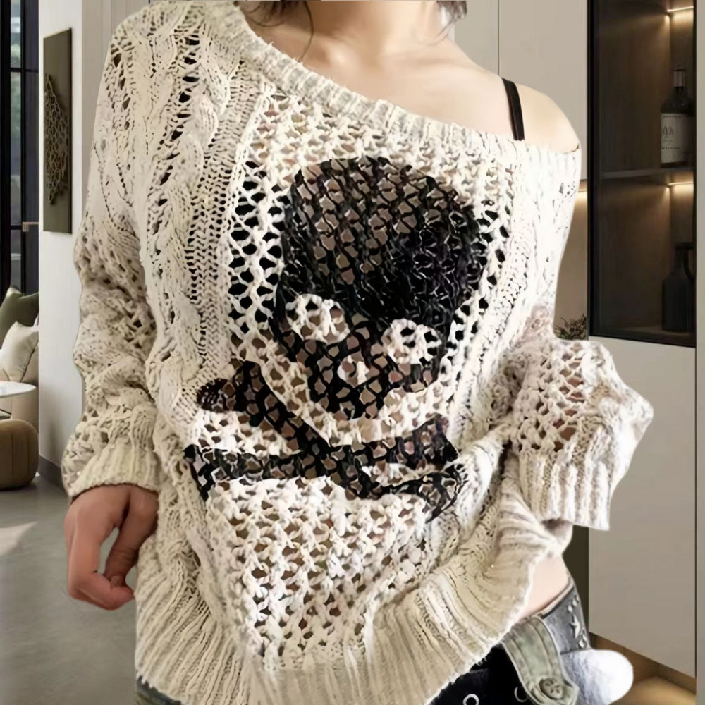 Damen Oversized Strickpullover mit kreativem Lochmuster und Anker-Design Heidi-Mode