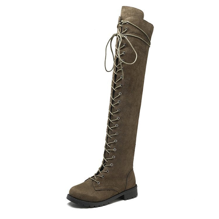 Damen Überknee-Stiefel mit modischem Schnür-Design und robustem Profil Heidi-Mode