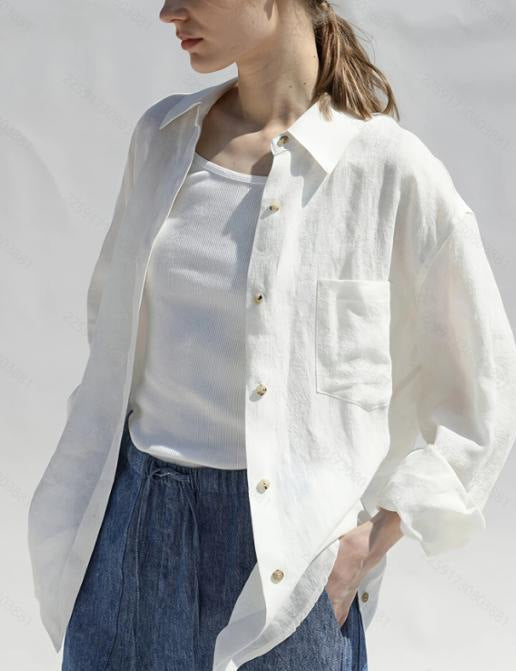 Damen lässige Leinenbluse mit knopfdetaillierter Vorderseite Heidi-Mode