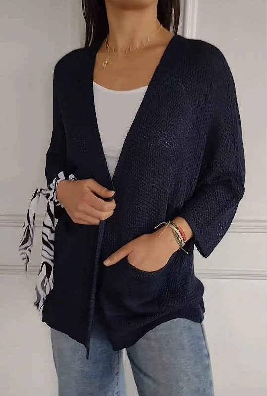 Damen lässige Strickjacke mit offener Vorderseite und praktischen Taschen Heidi-Mode