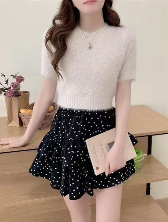 Damen cropped Pullover mit zarten Perlen Heidi-Mode